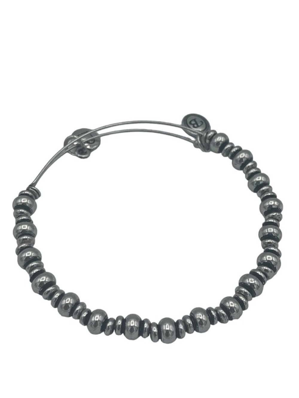 Beaded Bangle Bracelet Silver Tone Adjustable Women